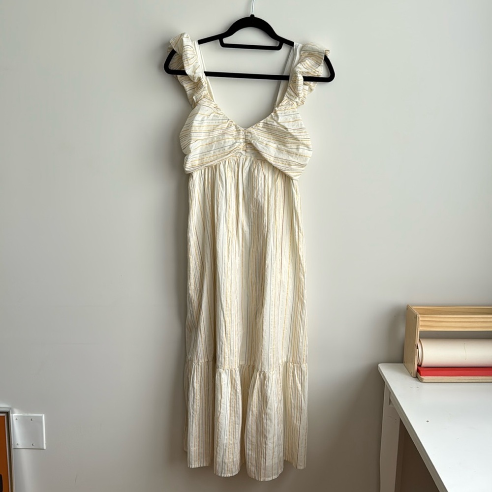 GAP Cream and stripe Ruffle Maxi/Midi Dress. Size XS. NWT.